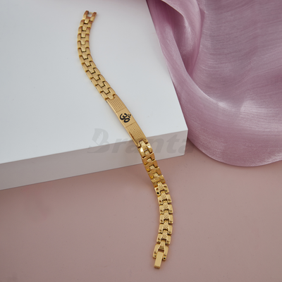 Om  Gold Bracelet For Men With Dotted Pattern (8 Inch)