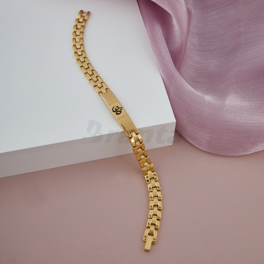 Om  Gold Bracelet For Men With Dotted Pattern (8 Inch)
